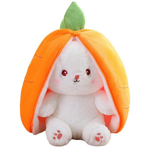 Reversible Strawberry Carrot Bunny Plush Toy with Zipper, Soft Plush Rabbit Stuffed Animal Doll