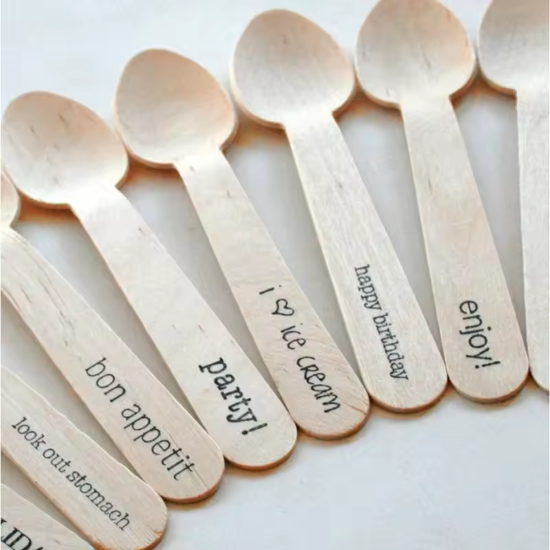 Minimalist 110, 140, 160mm Hot Stamp Branding Cheapest Disposable Wholesale Wood Ice Cream Spoon