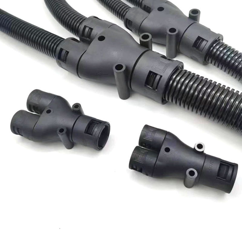 Customized Nylon Corrugated Black Joint Pvc Coated Hose Adaptor 3-Way Y-Shaped Flexible Conduit Connectors