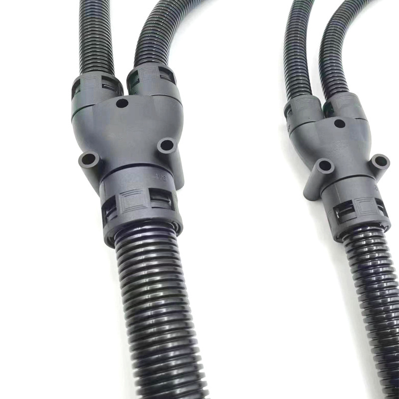 Customized Nylon Corrugated Black Joint Pvc Coated Hose Adaptor 3-Way Y-Shaped Flexible Conduit Connectors