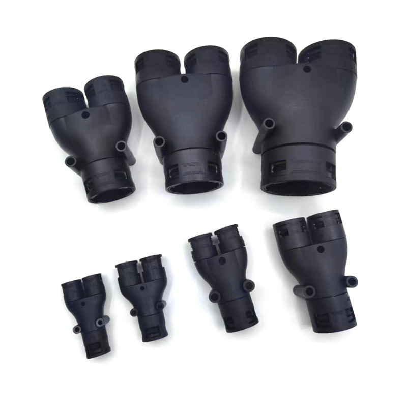 Customized Nylon Corrugated Black Joint Pvc Coated Hose Adaptor 3-Way Y-Shaped Flexible Conduit Connectors