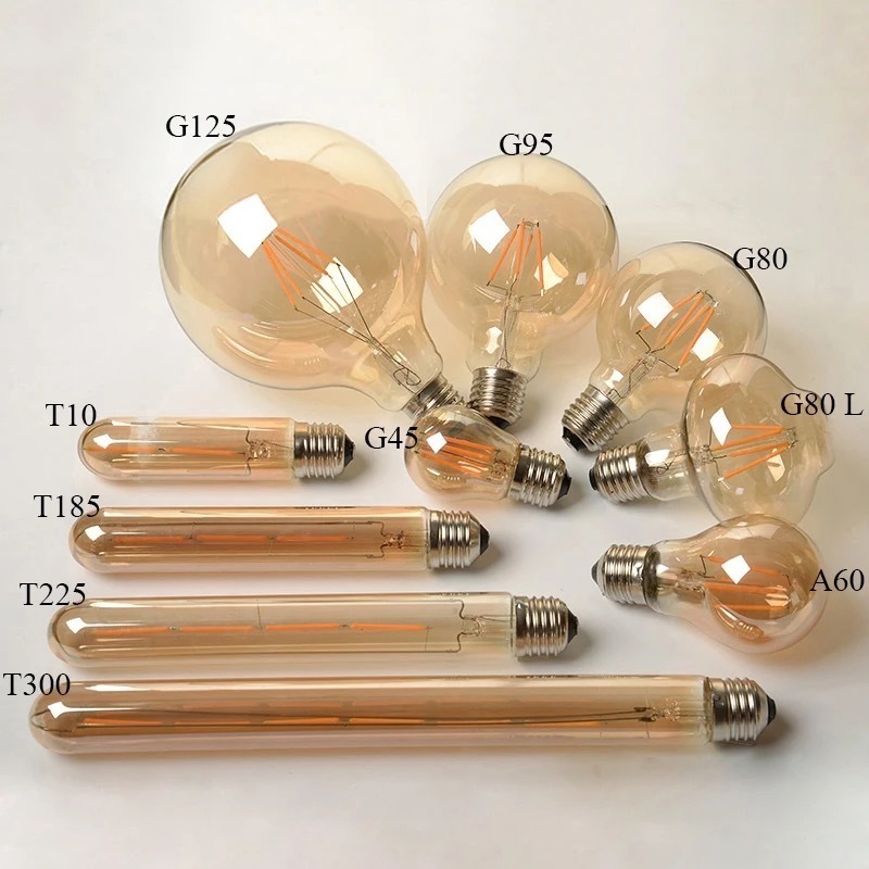 Vintage Edison Filament LED Light Bulb 2W 4W 6W 8W ST64 ST58 A60/A19 T45 G80 G95 G125 B53 C35 T30  E27/B22 Base