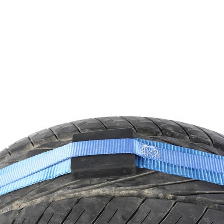 Tire Tie Down Strap Wheel Strap with Etrack Fittings 3 Rubber Blocks