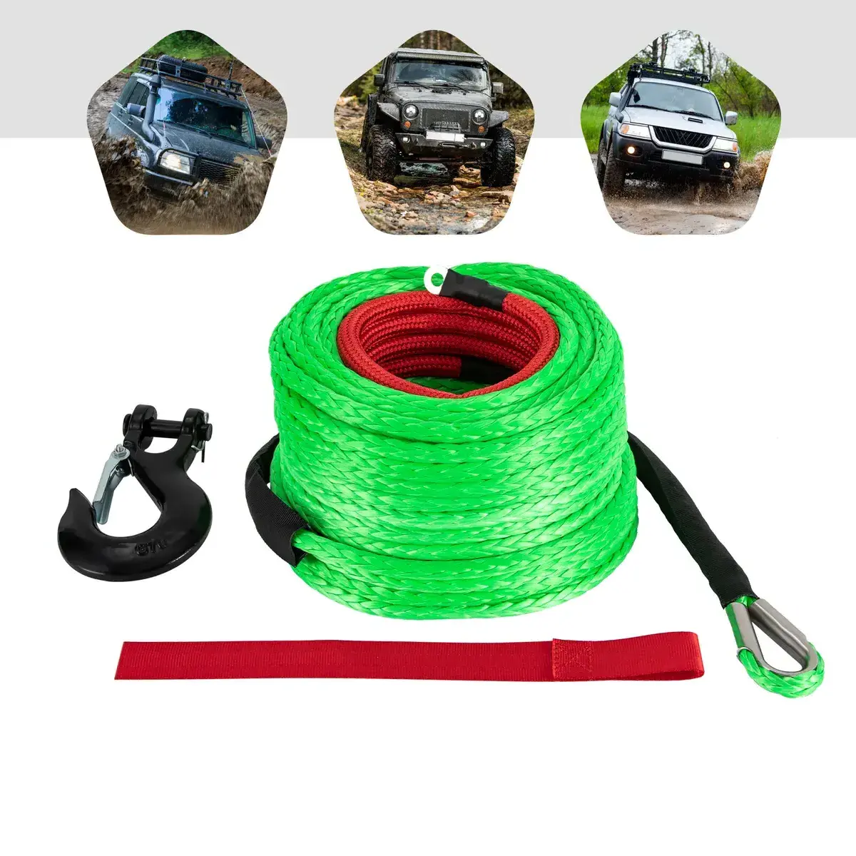 High Quality Strength 1/4 Inch UHMWPE Fiber Braided Manual Towing 12V ATV UTV Synthetic Winch Rope