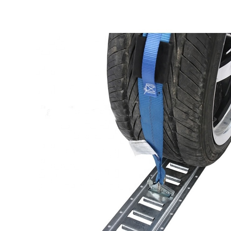 Tire Tie Down Strap Wheel Strap with Etrack Fittings 3 Rubber Blocks