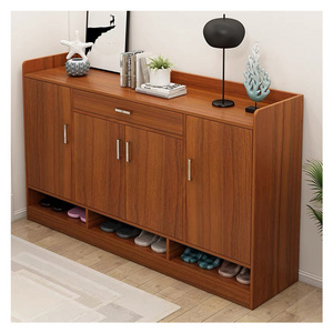 Fast Delivery Modern Style Dark Entryway Hinge Door Long Space Saving Wooden Shoe Rack Cabinet