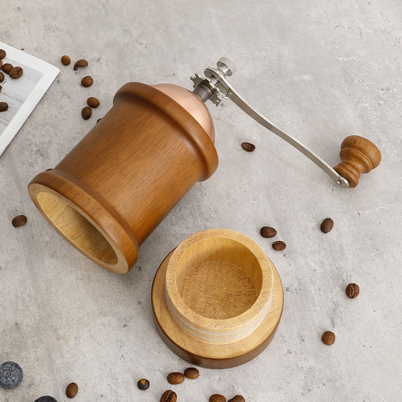 Manual Coffee Bean Grinder Wooden Mill has ss grinder Large Capacity Hand Crank