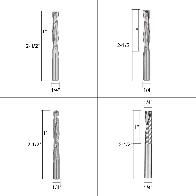 WEIX 4PCS in One Package Tungsten Carbide Woodworking Tools 1/4 Shank Diameter Set CNC Router Bits Milling Cutter for Wood