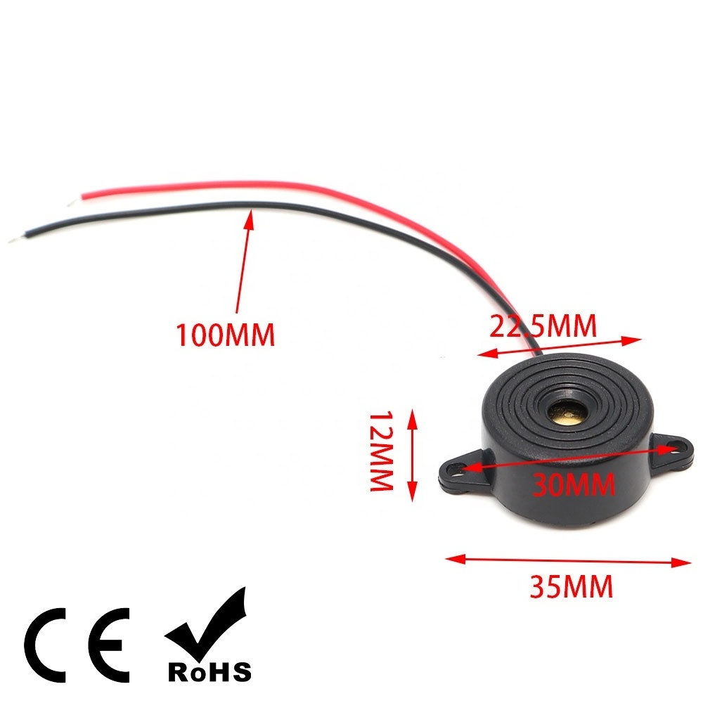 2312 Buzzer DC3-24V High Decibel Warning Alarm Piezo Active Buzzer 23*12M 90dB Continuous Sound Audible Buzzer with 110mm Wire