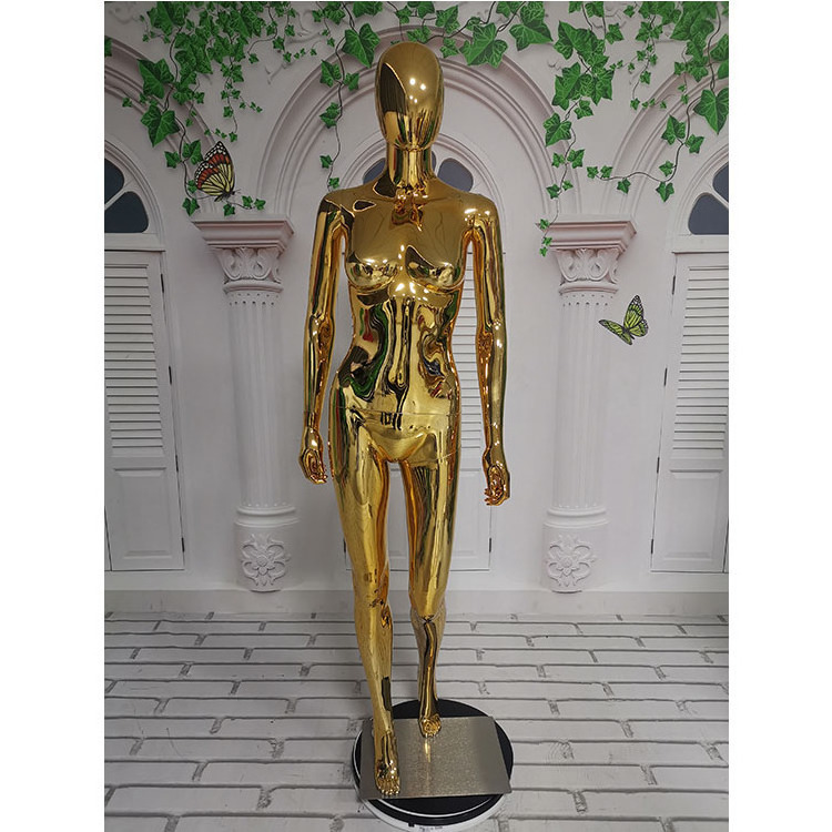 High End Display Models Women Mirror Human Female Faceless Gold Chrome Mannequin