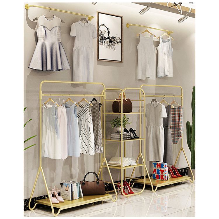 Gold Metal Stainless Steel Store Clothes Baby Shop Clothing Garment Display Rack