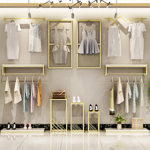 Single Rail Rose Gold Metal Clothes Wall Boutique Display Shelf Racks For Department Stores