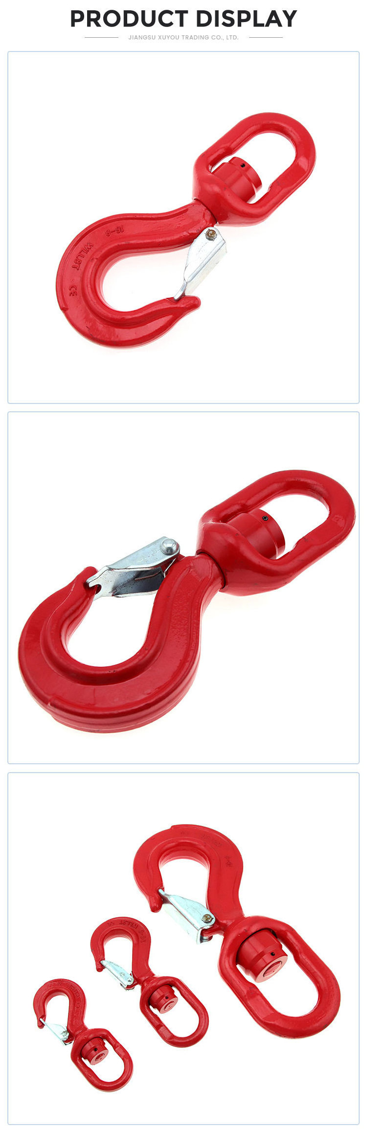 12.5 Ton Swivel Eye Hook with Latch G80 Alloy Swivel Lifting Hook with Latch