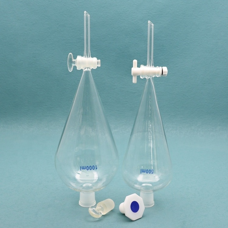 Lab Glassware Pear Shape Borosilicate Glass Separatory Funnel Separating Funnel with PTFE or Glass Stopcock