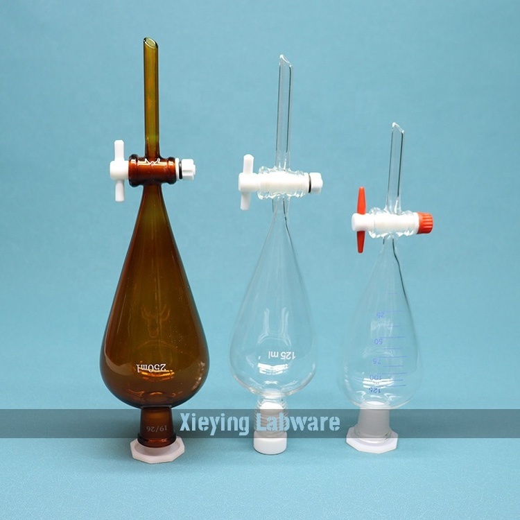 Lab Glassware Pear Shape Borosilicate Glass Separatory Funnel Separating Funnel with PTFE or Glass Stopcock