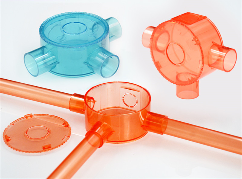 Red blue 16mm 20mm clear pvc pipe fittings transparent switch branch junction box 3 4 ways electrical plastic coupling