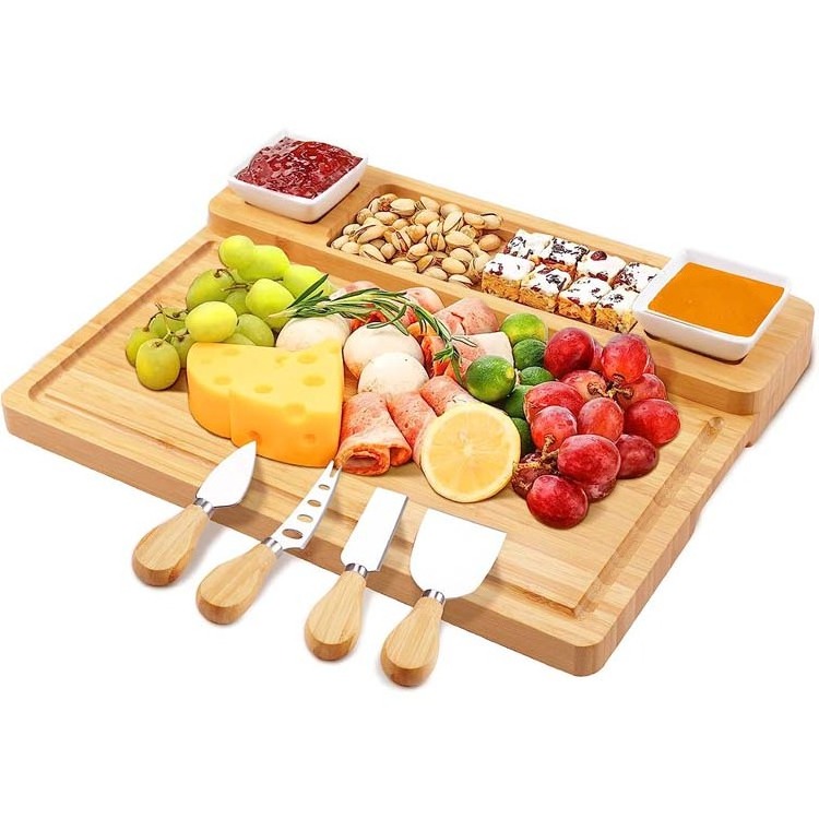 JSY New Design Board Custom charcuterie board tabla queso bamboo cheese board tablas de queso cheese plate with knife and handle