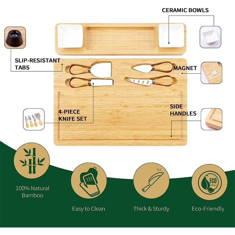 JSY New Design Board Custom charcuterie board tabla queso bamboo cheese board tablas de queso cheese plate with knife and handle