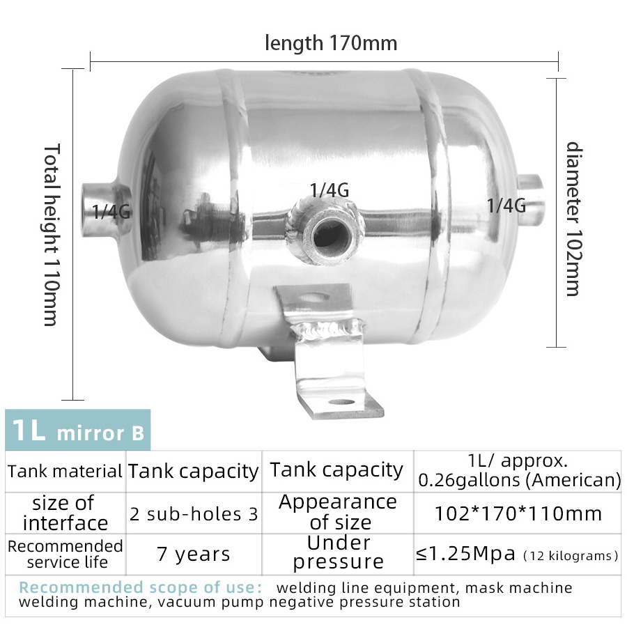 Small Portable SUS304 storage tank compressed tank 1L/0.26Gallon With hardware