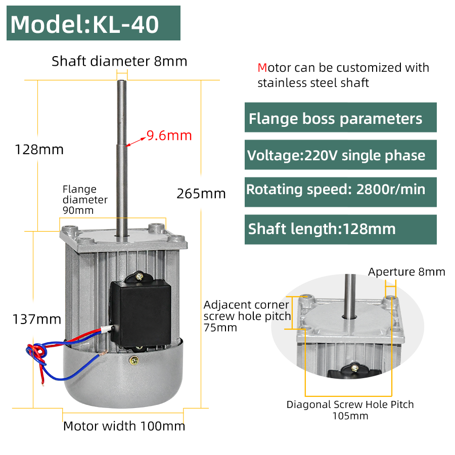 Electric Ac Motor 2800rpm 40KW 220V Single Phase Asynchronous Long Axis Motor For Oven Heat Dissipation