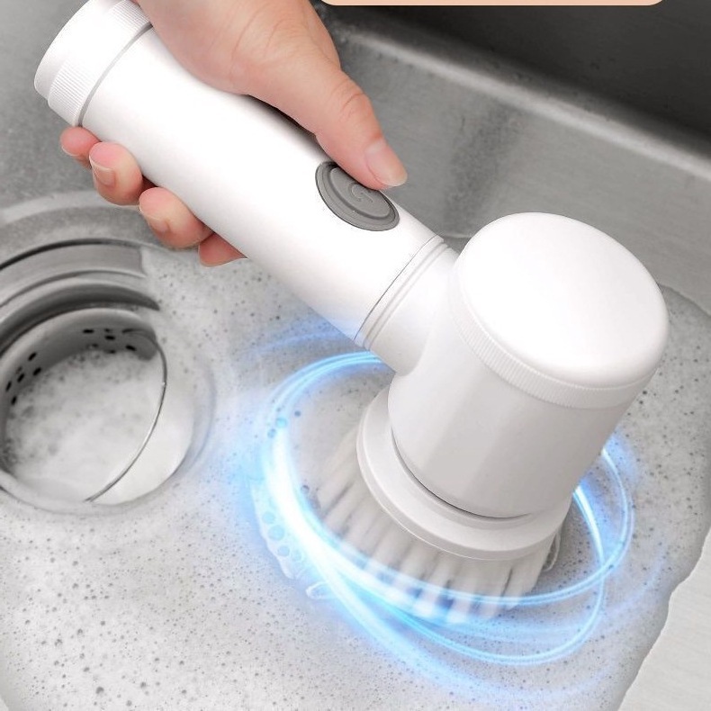 Handheld Cordless Electric Spin Scrubber Household Cleaning Brush Replaceable Brush Heads Wireless Power Dish Washing Tool