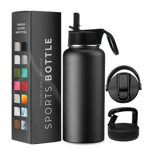 Customized Powder Coated Blank 18/25/32/40oz 64oz Insulated Stainless Steel Water Bottle 0.5l Vacuum Flask 3 Lids Drink Bottle