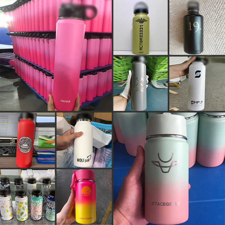 Customized Powder Coated Blank 18/25/32/40oz 64oz Insulated Stainless Steel Water Bottle 0.5l Vacuum Flask 3 Lids Drink Bottle