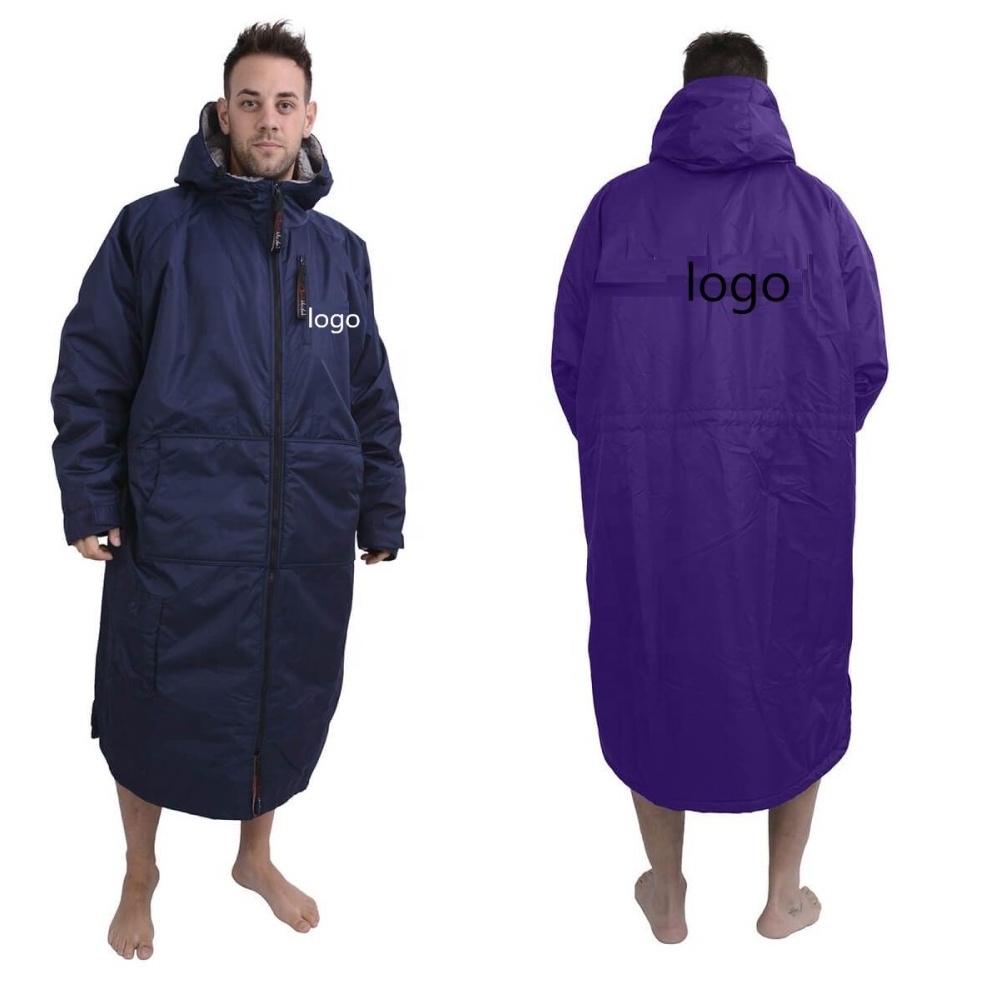 Custom logo Waterproof dry surf robe poncho coat outdoor change robe swimming parka with sherpa fleece inside