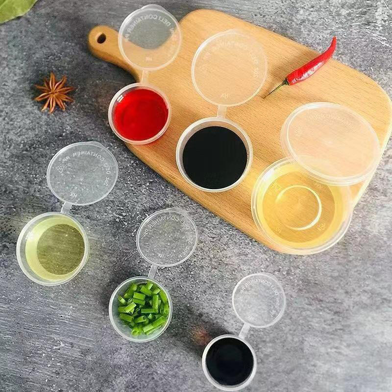 Free Sample Restaurant Takeaway To Go Disposable Plastic Food Grade Salad Dressing Small Round Box Bowl Container Sauce Soy Cup