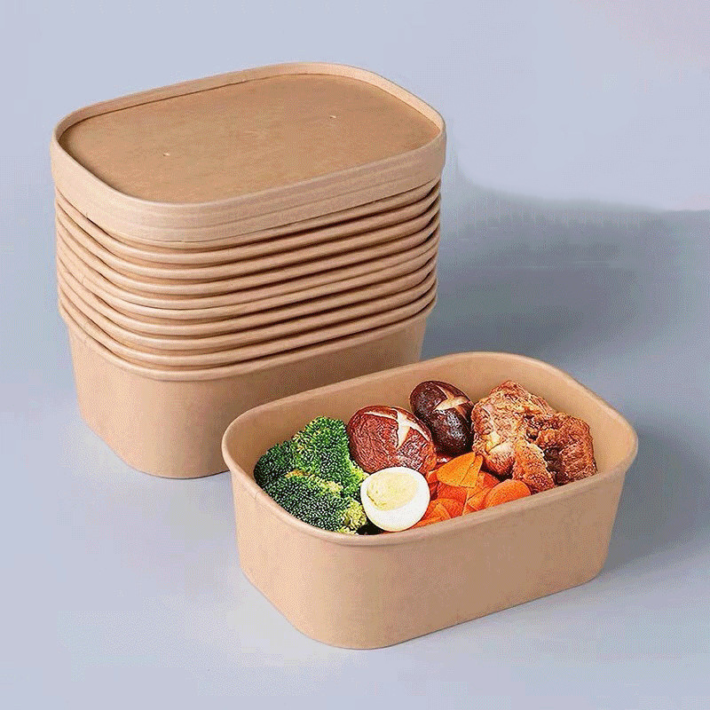 Disposable Kraft Paper Round Restaurant Heatable Noodle Pasta Congee Salad Bento Lunch Fast Food Packaging Box Container Bowl