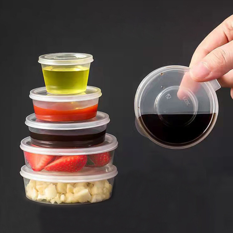 Free Sample Restaurant Takeaway To Go Disposable Plastic Food Grade Salad Dressing Small Round Box Bowl Container Sauce Soy Cup