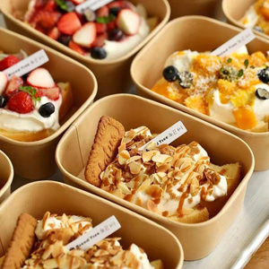 Food Grade Eco-friendly Disposable Kraft Paper Bakery Dessert Pastry Brownie Cake Puff Muffin Picnic To Go Food Packaging Box