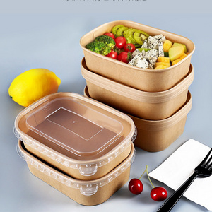 Biodegradable Recyclable Disposable Kraft Paper Take Out Rectangle Salad Fruit Vegetable Meal Rice Packaging Box Food Containers