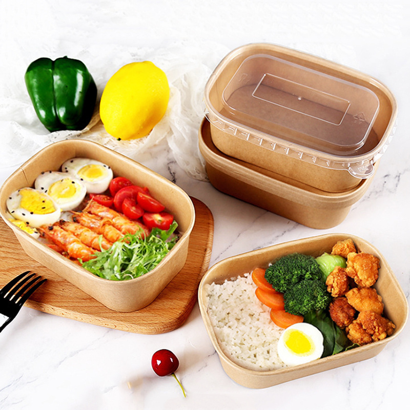 Disposable Kraft Paper Round Restaurant Heatable Noodle Pasta Congee Salad Bento Lunch Fast Food Packaging Box Container Bowl