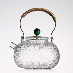 Borosilicate Glass Teapot with Copper Handle,Blooming and Loose Leaf Tea Kettle with Spring Tea Filter