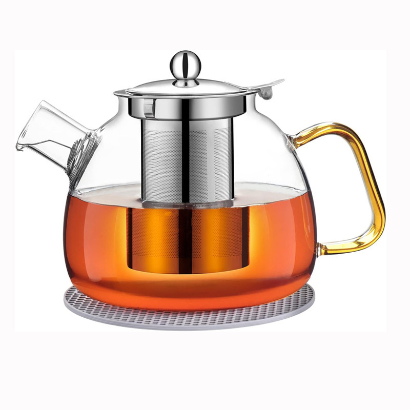 1200ml heat resistant clear borosilicate glass teapot with stainless steel infuser and warmer