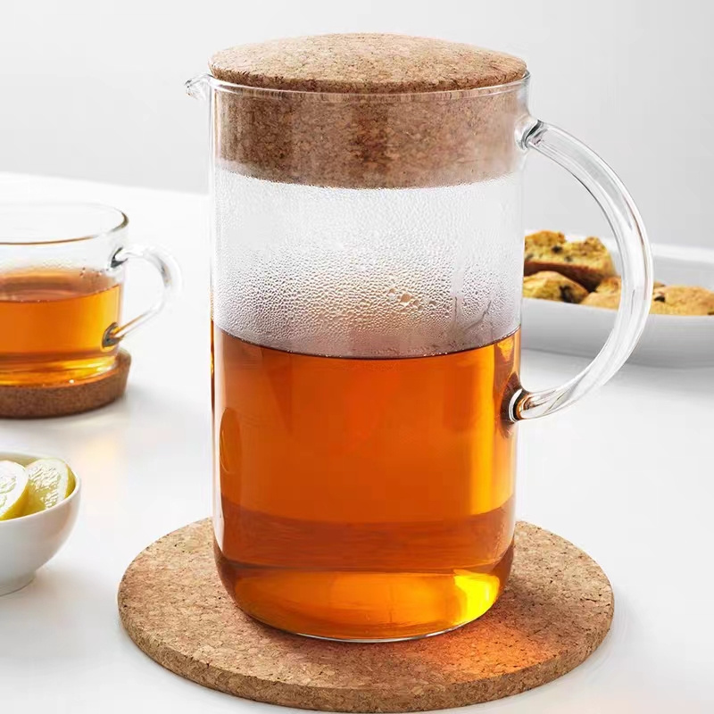 Drip-Free Carafe with Cork Stopper Lid, Glass Fridge Carafe With Tea Maker