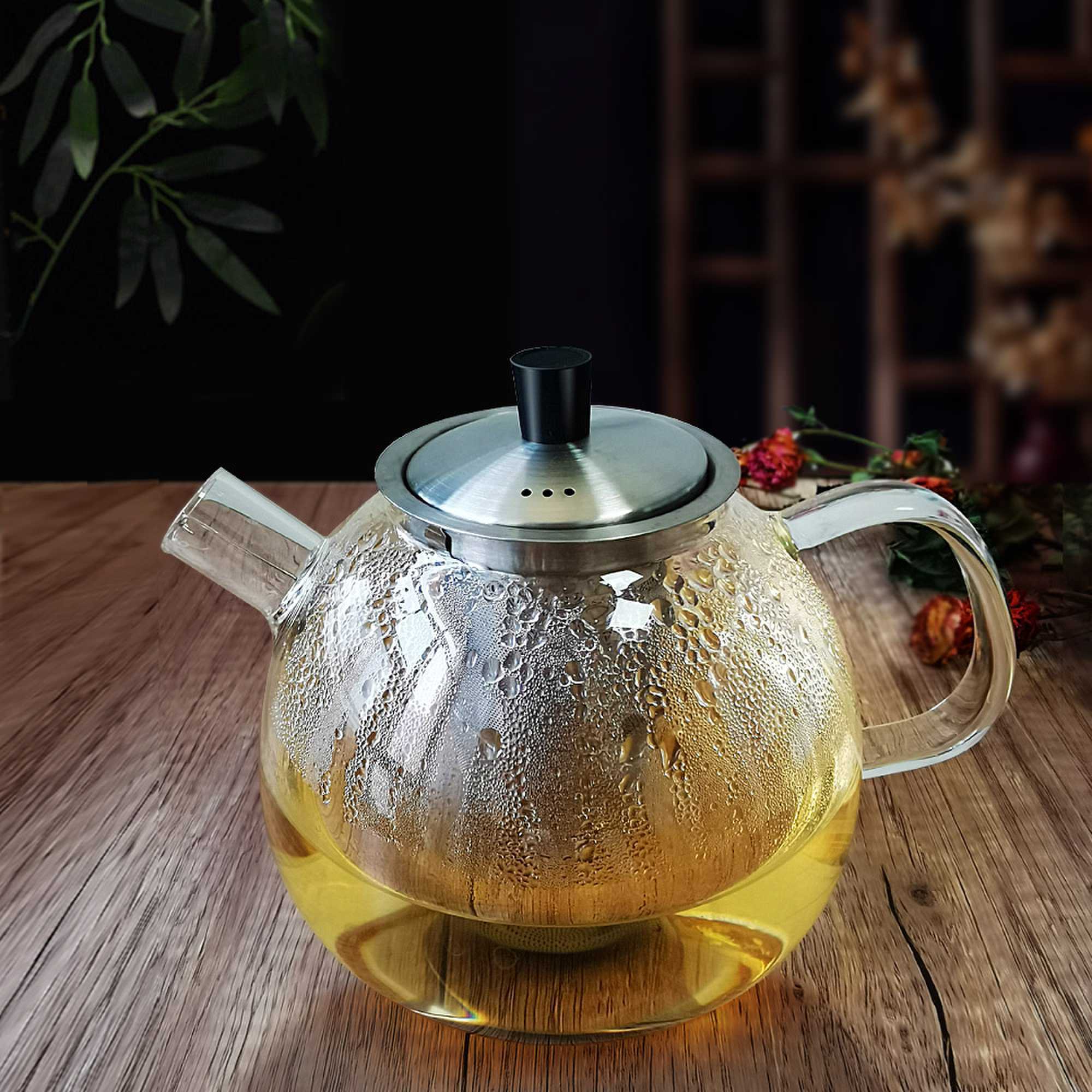 Wholesale Factory Supplies Modern high borosilicate Heat resistant glass teapot with infuser