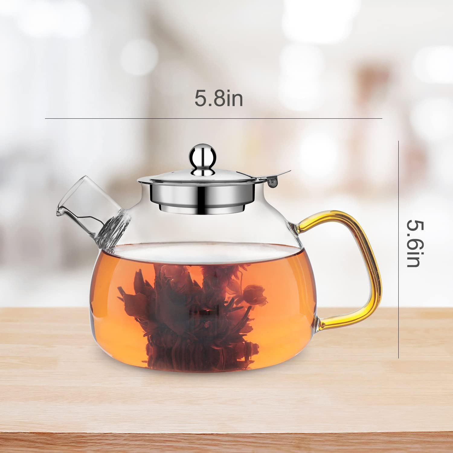 1200ml heat resistant clear borosilicate glass teapot with stainless steel infuser and warmer