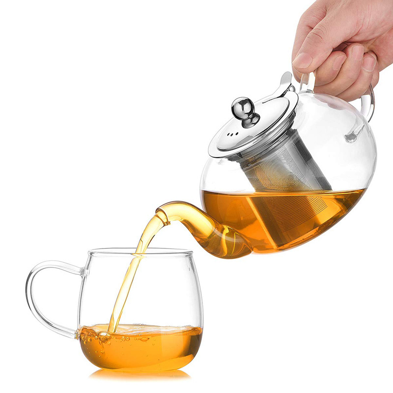 Clear Glass Teapot with Infuser, High Borosilicate Glass Teapot with Removable Stainless Steel Infuser, Stovetop Safe