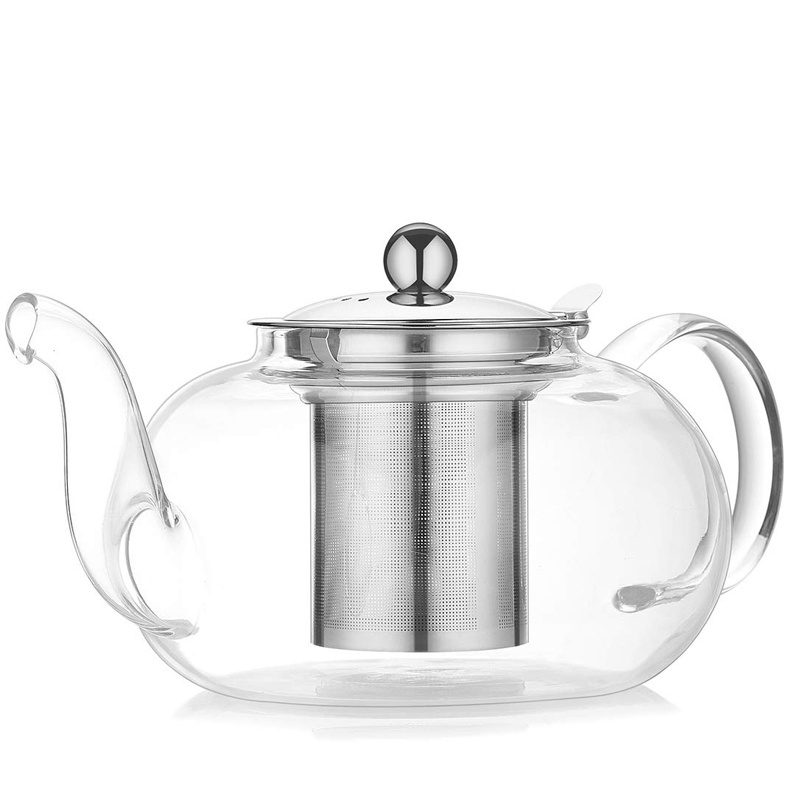 Clear Glass Teapot with Infuser, High Borosilicate Glass Teapot with Removable Stainless Steel Infuser, Stovetop Safe