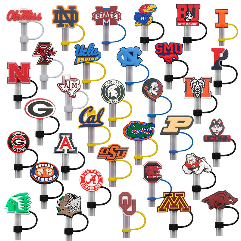 JT 8mm Drinking Straw Cover Reusable Straw Tips Lids Dust University Football Basketball NFL Reusable Straw Toppers