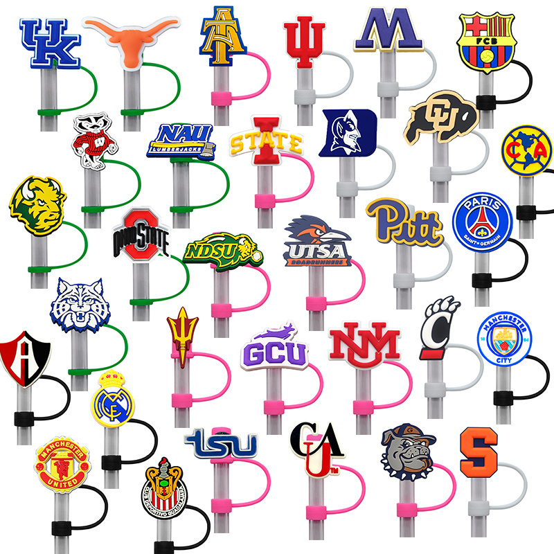 JT 8mm Drinking Straw Cover Reusable Straw Tips Lids Dust University Football Basketball NFL Reusable Straw Toppers