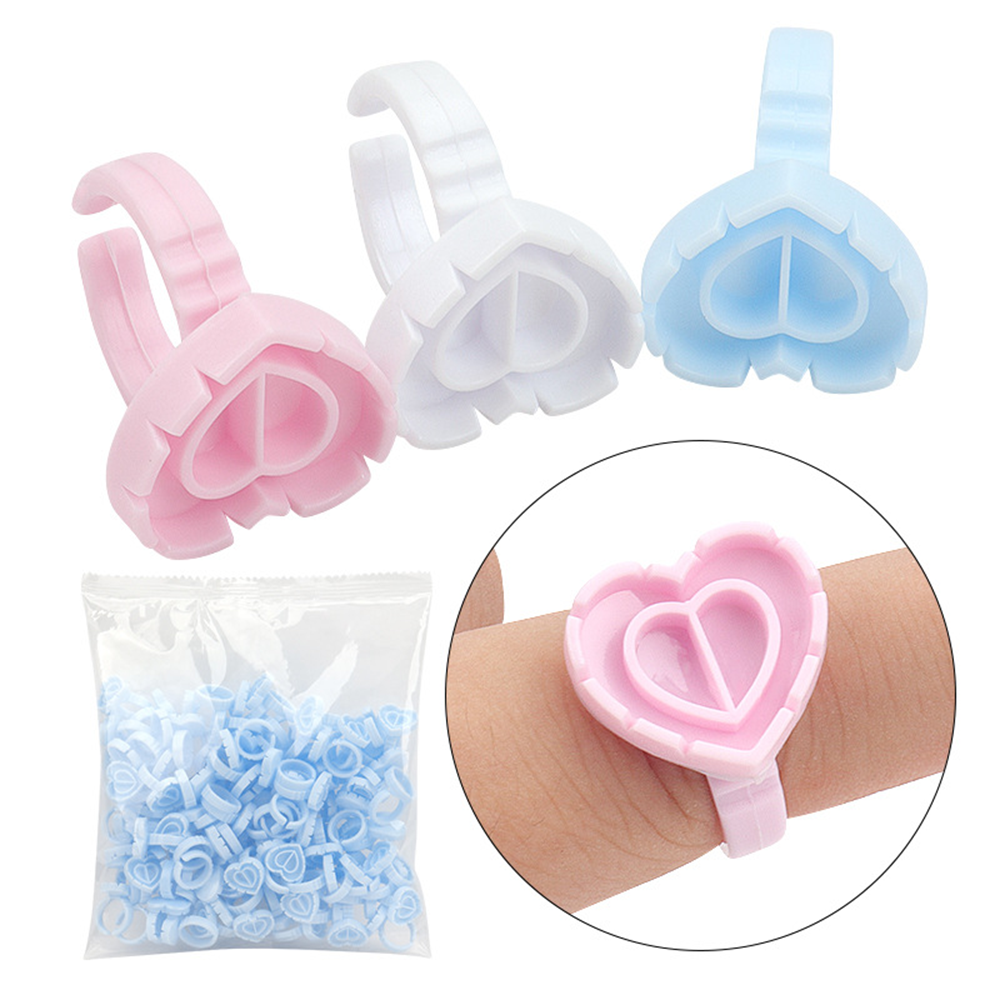 lash glue ring for eyelashes extension New arrival heart glue rings pink white blue flower  plastic 100/50 pcs glue holder cup