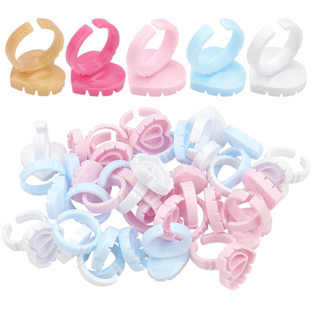 lash glue ring for eyelashes extension New arrival heart glue rings pink white blue flower  plastic 100/50 pcs glue holder cup