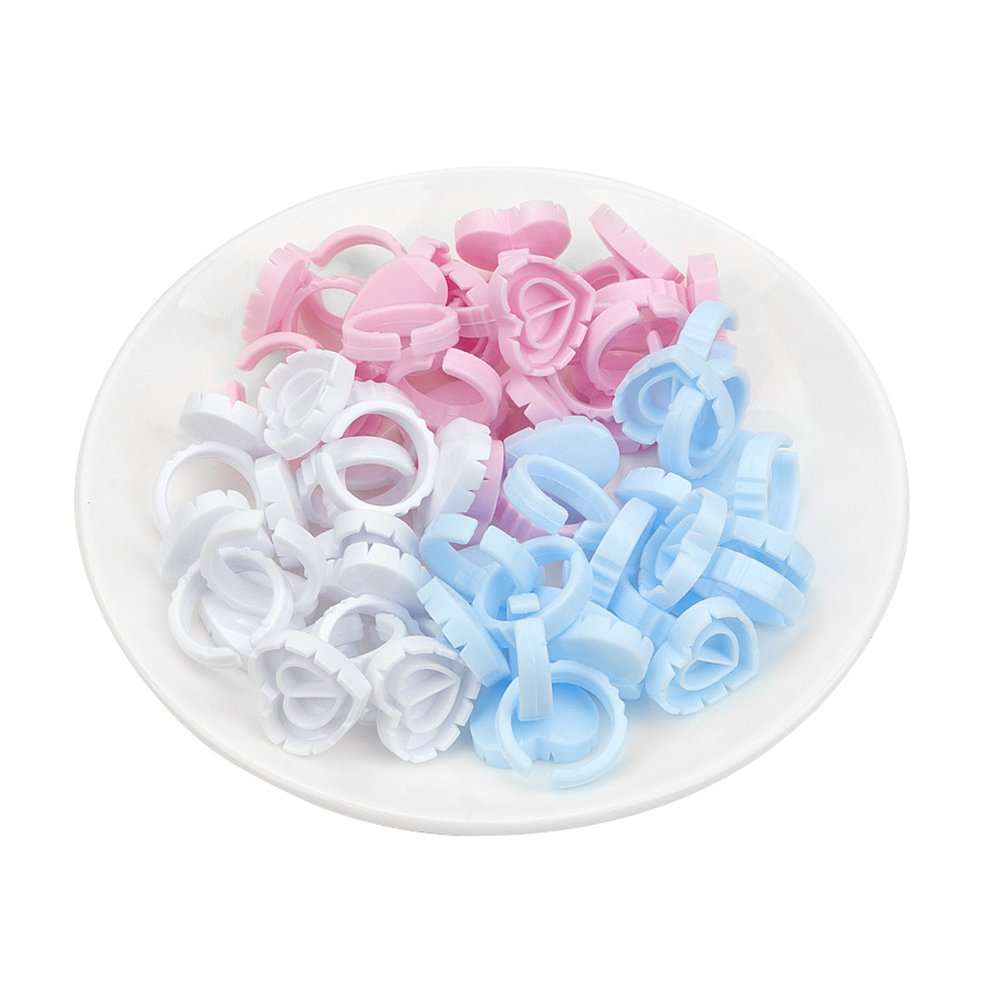 lash glue ring for eyelashes extension New arrival heart glue rings pink white blue flower  plastic 100/50 pcs glue holder cup