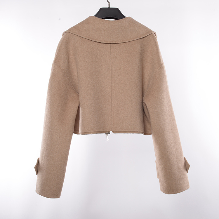 New Luxurious Wool Coat With Waist Zippered Top And Bottom Women Cashmere Wool Coat