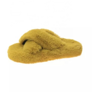 Jtfur Cross Style Women Slippers Winter Big Fuzzy Bedroom Fluffy Faux Fur Slippers Ladies