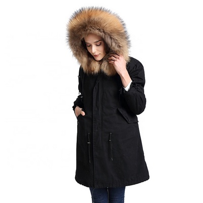 Jtfur Women'S Black Winter Fashion Down Coat Raccoon Fur Detachable Thermal Coat