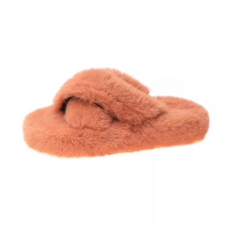 Jtfur Cross Style Women Slippers Winter Big Fuzzy Bedroom Fluffy Faux Fur Slippers Ladies